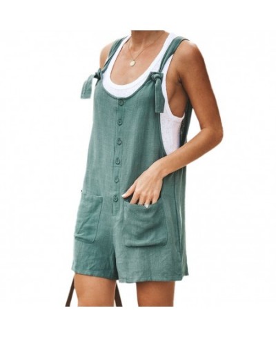 Women Button Jumpsuit Casual Solid Cotton Linen Jumpsuit with Pockets Lady Summer Regular Fit Sleeveless Jumpsuit Romper $21....