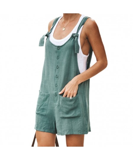 Women Button Jumpsuit Casual Solid Cotton Linen Jumpsuit with Pockets Lady Summer Regular Fit Sleeveless Jumpsuit Romper $21....