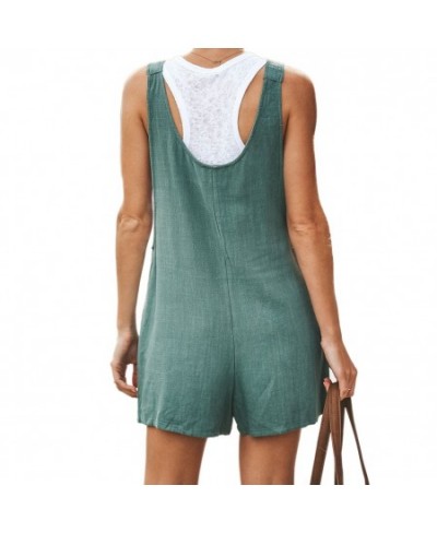 Women Button Jumpsuit Casual Solid Cotton Linen Jumpsuit with Pockets Lady Summer Regular Fit Sleeveless Jumpsuit Romper $21....