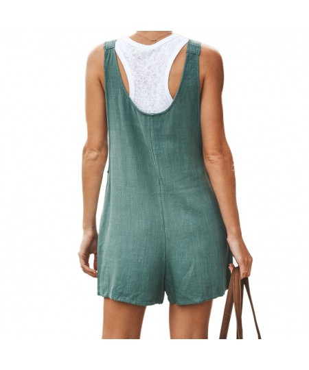 Women Button Jumpsuit Casual Solid Cotton Linen Jumpsuit with Pockets Lady Summer Regular Fit Sleeveless Jumpsuit Romper $21....