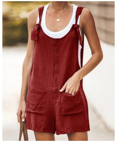 Women Button Jumpsuit Casual Solid Cotton Linen Jumpsuit with Pockets Lady Summer Regular Fit Sleeveless Jumpsuit Romper $21....