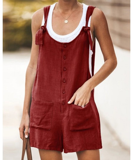 Women Button Jumpsuit Casual Solid Cotton Linen Jumpsuit with Pockets Lady Summer Regular Fit Sleeveless Jumpsuit Romper $21....