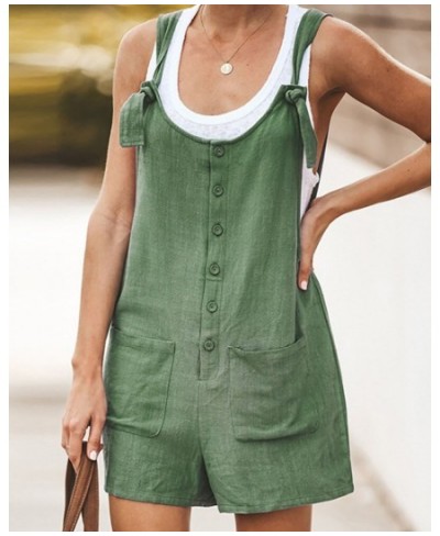 Women Button Jumpsuit Casual Solid Cotton Linen Jumpsuit with Pockets Lady Summer Regular Fit Sleeveless Jumpsuit Romper $21....