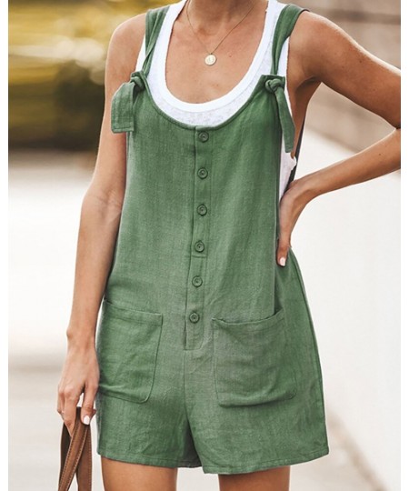 Women Button Jumpsuit Casual Solid Cotton Linen Jumpsuit with Pockets Lady Summer Regular Fit Sleeveless Jumpsuit Romper $21....