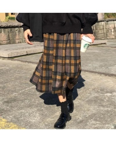 Autumn Winter High Waist Midi Skirts Women Harajuku Long Plaid Skirt Uniform Vintage Ladies Fashion Korea Female Wool Maxi $3...