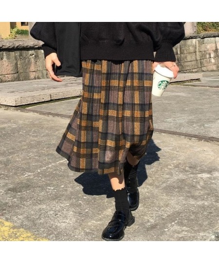 Autumn Winter High Waist Midi Skirts Women Harajuku Long Plaid Skirt Uniform Vintage Ladies Fashion Korea Female Wool Maxi $3...