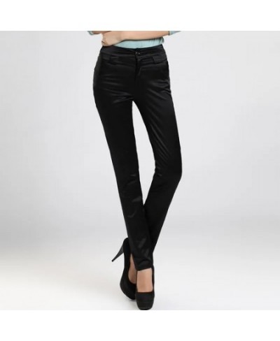 Satin Spring Fall Slim Office Pencil Pant Women Korean Casual Smooth Formal Pantalones Soft Mid Waist OL Trousers Skinny $55....