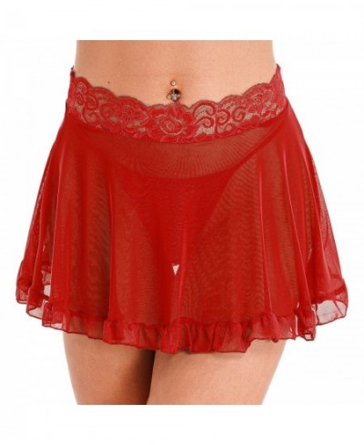 Womens Sexy Underskirt Transparent Lace Mesh Mini Skirt with Strings Set Frilly Pleated Skirt Erotic Nightwear Lingerie $21.7...