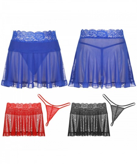 Womens Sexy Underskirt Transparent Lace Mesh Mini Skirt with Strings Set Frilly Pleated Skirt Erotic Nightwear Lingerie $21.7...