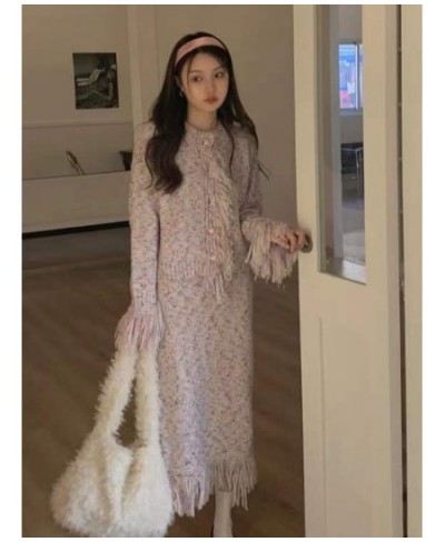 Age Reduction College Style 2 Piece Sets Womens Outfits Vintage Knit Top Tassel Skirt Leisure Fashion Conjuntos De Falda $75....