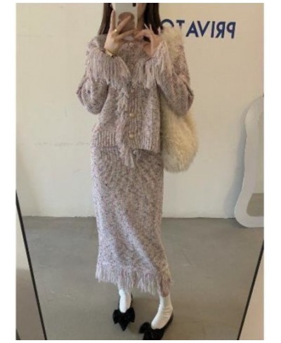 Age Reduction College Style 2 Piece Sets Womens Outfits Vintage Knit Top Tassel Skirt Leisure Fashion Conjuntos De Falda $75....