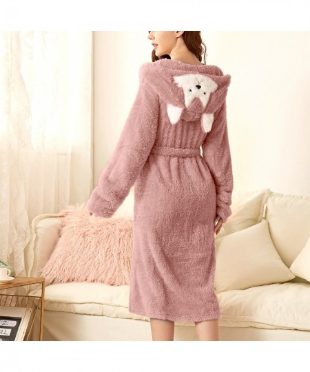 Fox 3d Ear Hooded Kimono Robe Gown Winter Warm Sleepwear Female Bathrobe Coral Fleece Thick Nightgown Long Bathrobe Home $66....