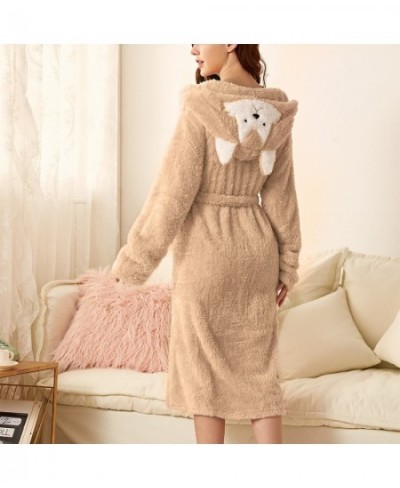 Fox 3d Ear Hooded Kimono Robe Gown Winter Warm Sleepwear Female Bathrobe Coral Fleece Thick Nightgown Long Bathrobe Home $66....