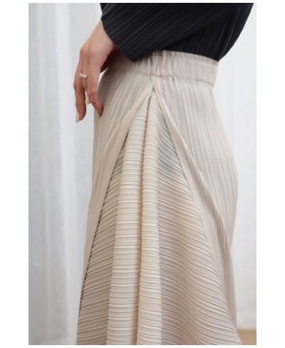 Miyake Pleated Skirt 2023 Autumn New High Waist Loose Irregular Skirt Japanese khaki Skirt Women Aesthetic Designer Clothing ...