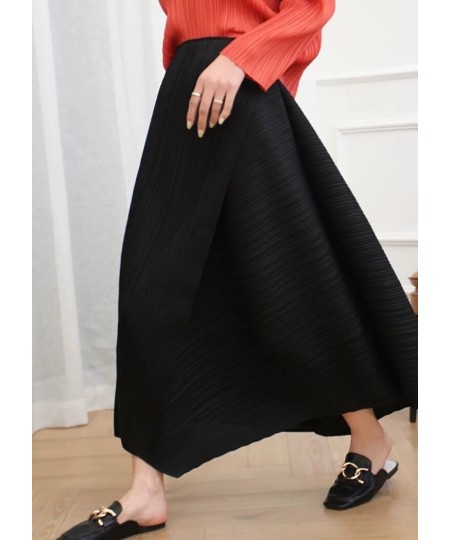 Miyake Pleated Skirt 2023 Autumn New High Waist Loose Irregular Skirt Japanese khaki Skirt Women Aesthetic Designer Clothing ...