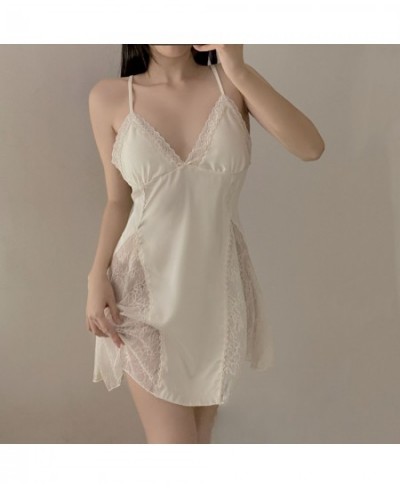 Sexy Sling Nightdress Lace Lingerie Summer Strap Gown Sleepwear Sleepdress Female V-Neck Backless Homewear $36.48 - Sleepwears