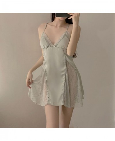 Sexy Sling Nightdress Lace Lingerie Summer Strap Gown Sleepwear Sleepdress Female V-Neck Backless Homewear $36.48 - Sleepwears