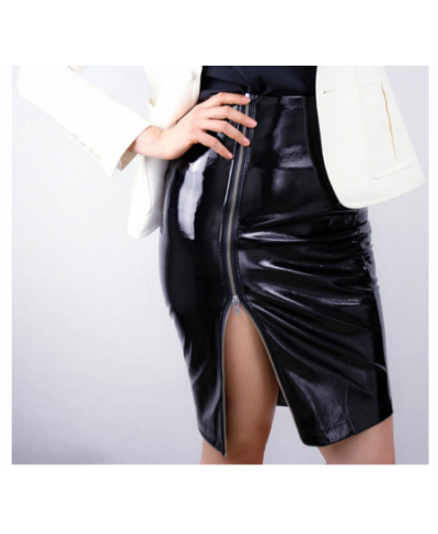 2022 Midi Skirt Women Sexy Lady Mini Slit Elegant Bodycon High Waist Pencil PU Patent Leather Black Office Slim Short Mujer $...