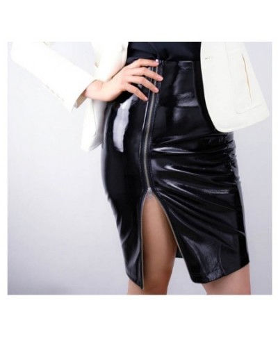 2022 Midi Skirt Women Sexy Lady Mini Slit Elegant Bodycon High Waist Pencil PU Patent Leather Black Office Slim Short Mujer $...