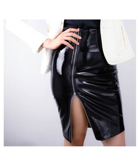 2022 Midi Skirt Women Sexy Lady Mini Slit Elegant Bodycon High Waist Pencil PU Patent Leather Black Office Slim Short Mujer $...