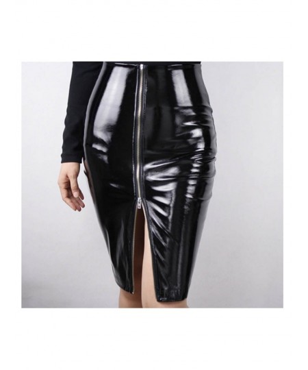 2022 Midi Skirt Women Sexy Lady Mini Slit Elegant Bodycon High Waist Pencil PU Patent Leather Black Office Slim Short Mujer $...