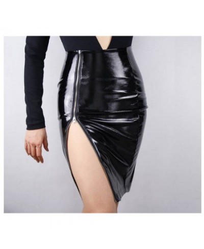 2022 Midi Skirt Women Sexy Lady Mini Slit Elegant Bodycon High Waist Pencil PU Patent Leather Black Office Slim Short Mujer $...