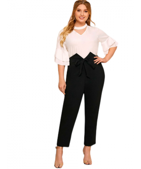 Plus Size Elegant Fashion Spring Autumn Sashes Front Pants Women Solid Black Casual Elastic Waist Trousers Large Size 7XL 8XL...