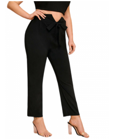 Plus Size Elegant Fashion Spring Autumn Sashes Front Pants Women Solid Black Casual Elastic Waist Trousers Large Size 7XL 8XL...