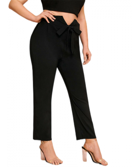 Plus Size Elegant Fashion Spring Autumn Sashes Front Pants Women Solid Black Casual Elastic Waist Trousers Large Size 7XL 8XL...