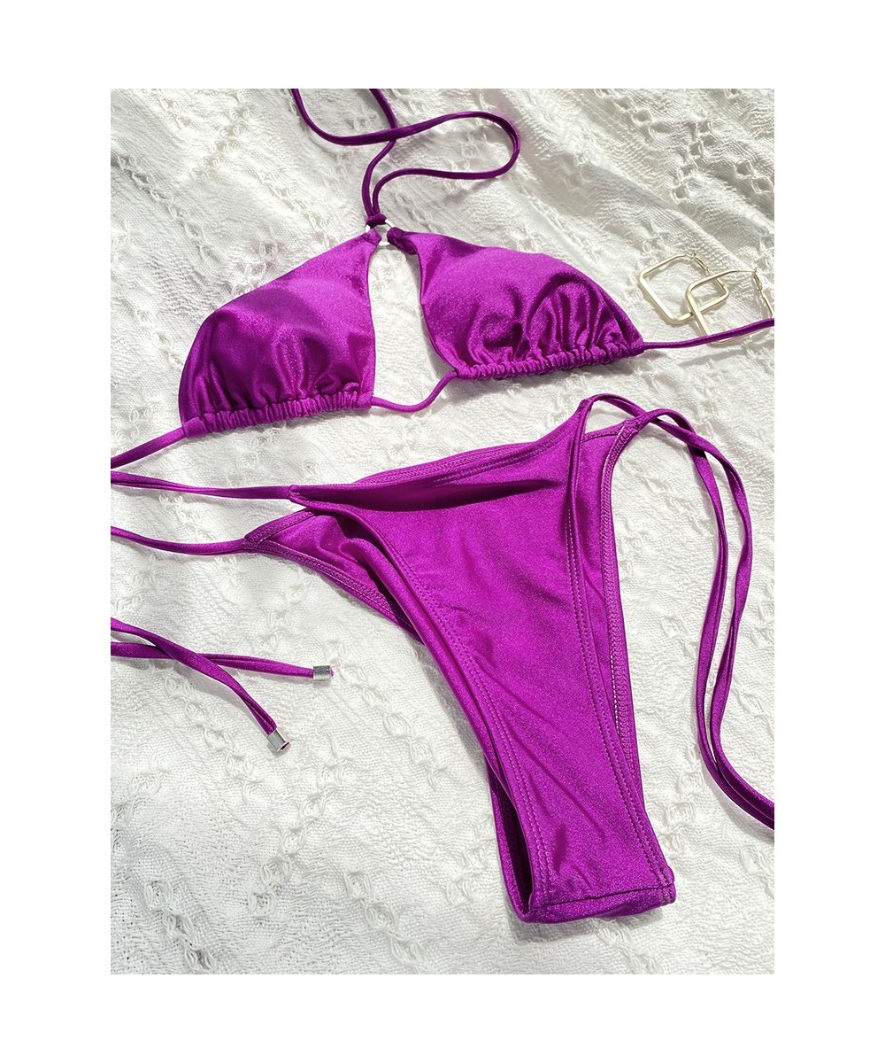 Halter Bikinis Women Swimsuit Solid Color Swimwear Hollow Out Beachwear Sexy Bikini Set 2023 Mujer Biquini Thong $33.26 - Swi...