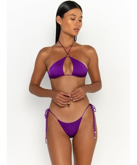 Halter Bikinis Women Swimsuit Solid Color Swimwear Hollow Out Beachwear Sexy Bikini Set 2023 Mujer Biquini Thong $33.26 - Swi...