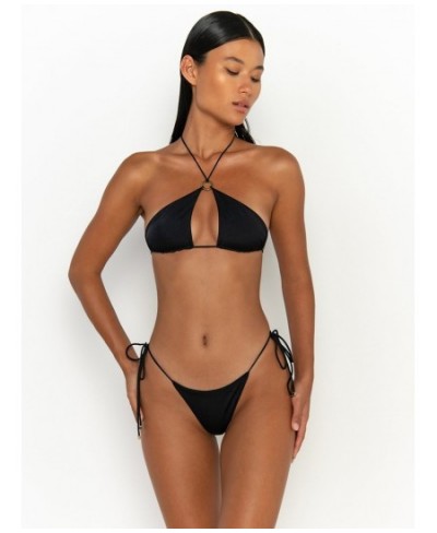 Halter Bikinis Women Swimsuit Solid Color Swimwear Hollow Out Beachwear Sexy Bikini Set 2023 Mujer Biquini Thong $33.26 - Swi...