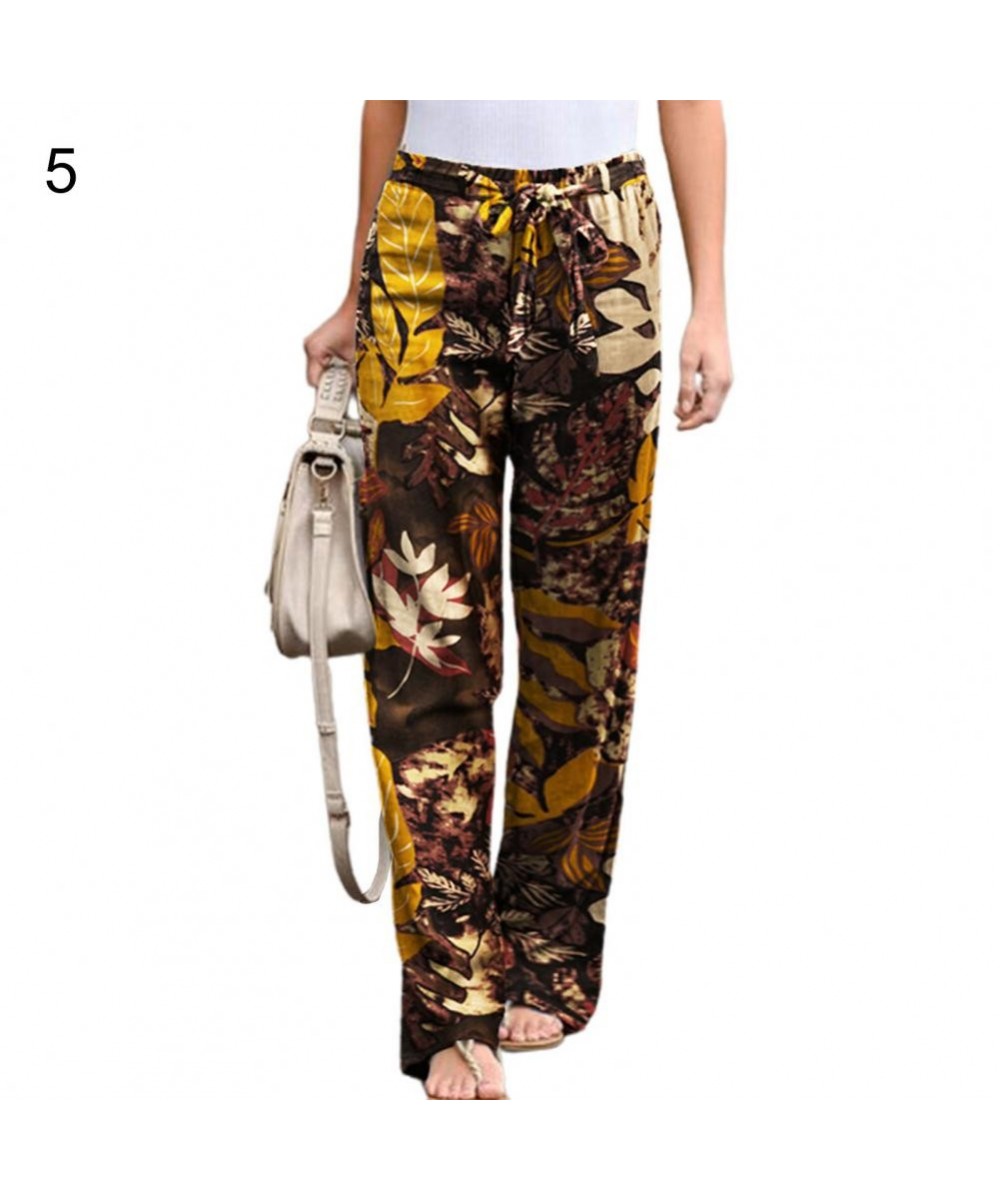 Women Pants Vintage Floral Print Drawstring Trousers Mid Waist Straight Leg Loose Ladies Sports Casual Pants $32.49 - Pants &...