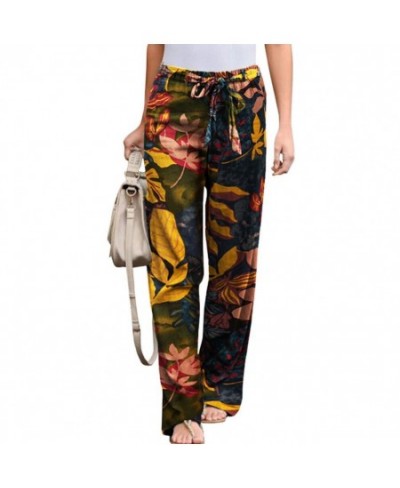 Women Pants Vintage Floral Print Drawstring Trousers Mid Waist Straight Leg Loose Ladies Sports Casual Pants $32.49 - Pants &...