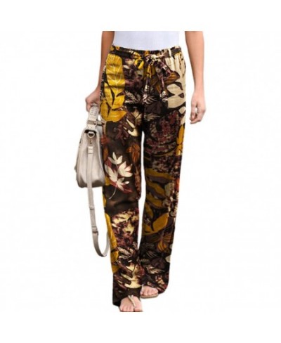 Women Pants Vintage Floral Print Drawstring Trousers Mid Waist Straight Leg Loose Ladies Sports Casual Pants $32.49 - Pants &...