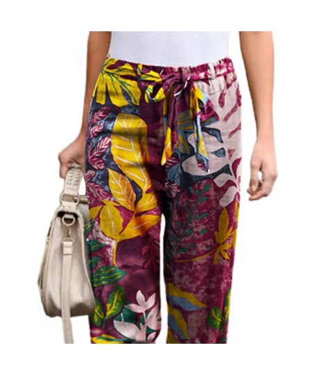 Women Pants Vintage Floral Print Drawstring Trousers Mid Waist Straight Leg Loose Ladies Sports Casual Pants $32.49 - Pants &...