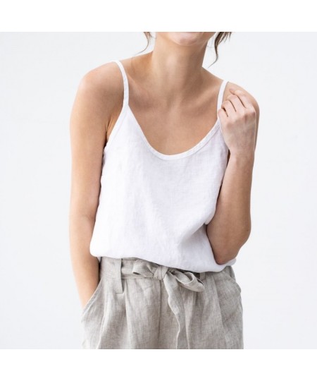 Summer New Women Cotton And Linen Camisole Tank Top Casual Solid O-Neck Adjustable Spaghetti Strap Basic Female Tops $22.35 -...