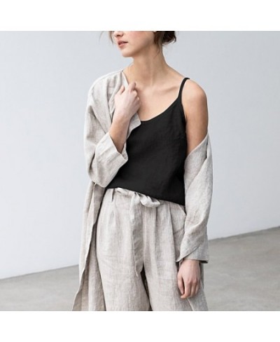 Summer New Women Cotton And Linen Camisole Tank Top Casual Solid O-Neck Adjustable Spaghetti Strap Basic Female Tops $22.35 -...