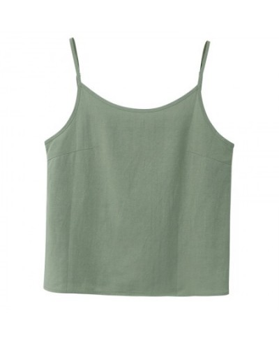 Summer New Women Cotton And Linen Camisole Tank Top Casual Solid O-Neck Adjustable Spaghetti Strap Basic Female Tops $22.35 -...