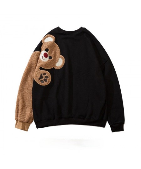 Cute Bear Patch Crew Neck Sweatshirt Women 2023 Spring Autumn New Hoodies Couple Unisex Korean Streetwear Tops $40.23 - Hoodi...