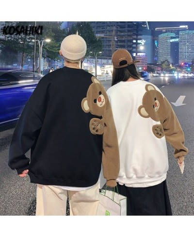 Cute Bear Patch Crew Neck Sweatshirt Women 2023 Spring Autumn New Hoodies Couple Unisex Korean Streetwear Tops $40.23 - Hoodi...