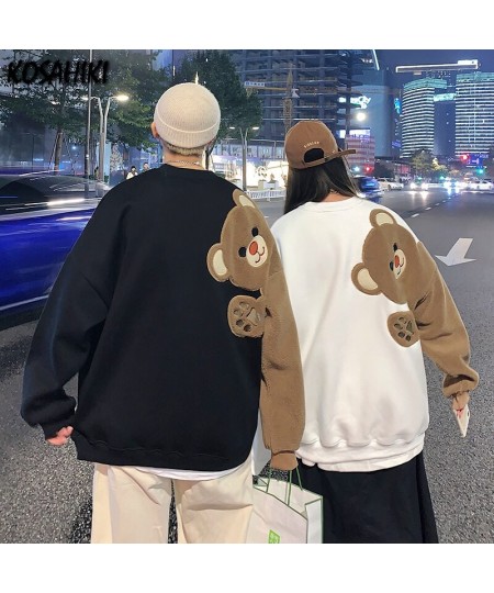 Cute Bear Patch Crew Neck Sweatshirt Women 2023 Spring Autumn New Hoodies Couple Unisex Korean Streetwear Tops $40.23 - Hoodi...