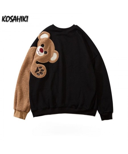 Cute Bear Patch Crew Neck Sweatshirt Women 2023 Spring Autumn New Hoodies Couple Unisex Korean Streetwear Tops $40.23 - Hoodi...