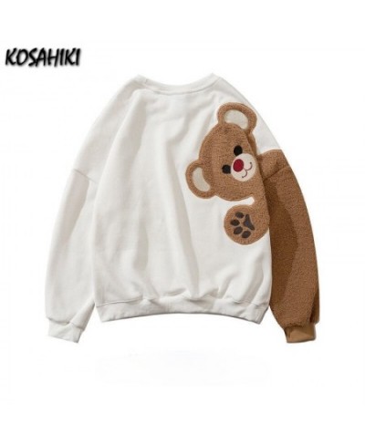 Cute Bear Patch Crew Neck Sweatshirt Women 2023 Spring Autumn New Hoodies Couple Unisex Korean Streetwear Tops $40.23 - Hoodi...