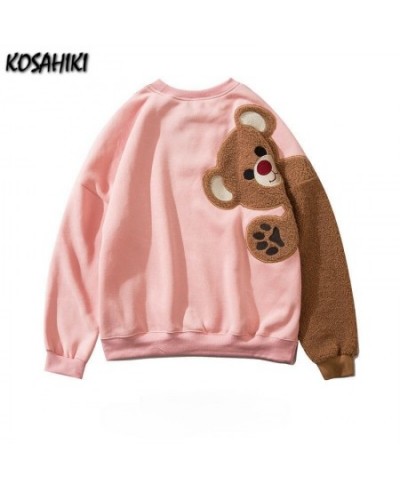 Cute Bear Patch Crew Neck Sweatshirt Women 2023 Spring Autumn New Hoodies Couple Unisex Korean Streetwear Tops $40.23 - Hoodi...