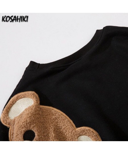 Cute Bear Patch Crew Neck Sweatshirt Women 2023 Spring Autumn New Hoodies Couple Unisex Korean Streetwear Tops $40.23 - Hoodi...