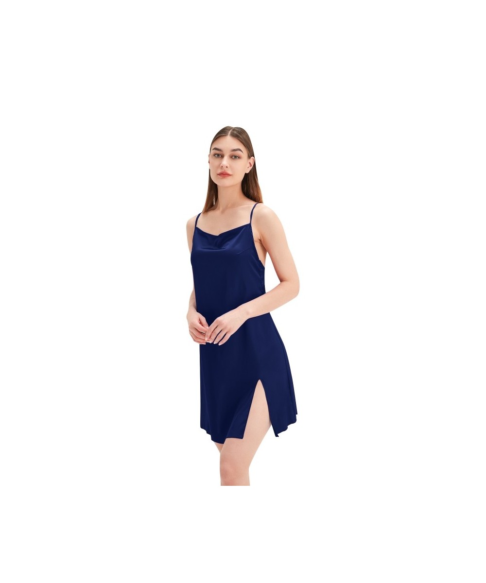 Women Sexy Spaghetti Strap Satin Nightgown Cowl Neck Split Sleep Dress Lingerie $22.64 - Sleepwears