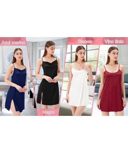 Women Sexy Spaghetti Strap Satin Nightgown Cowl Neck Split Sleep Dress Lingerie $22.64 - Sleepwears