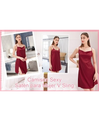 Women Sexy Spaghetti Strap Satin Nightgown Cowl Neck Split Sleep Dress Lingerie $22.64 - Sleepwears