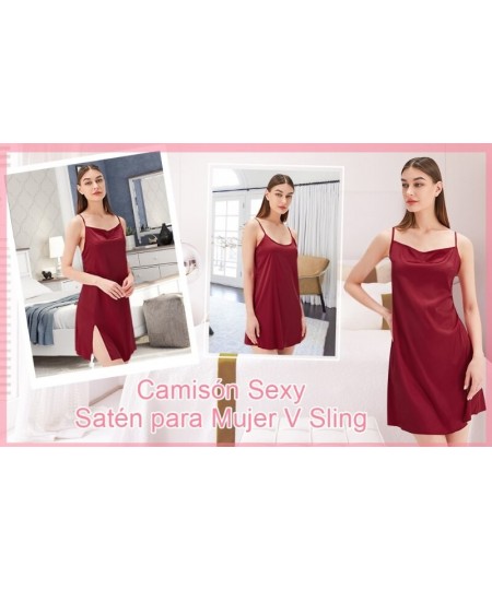 Women Sexy Spaghetti Strap Satin Nightgown Cowl Neck Split Sleep Dress Lingerie $22.64 - Sleepwears